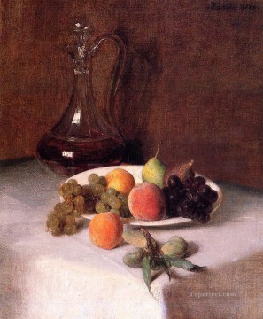 A Carafe of Wine and Plate of Fruit on a White Tablecloth Henri Fantin Latour Oil Paintings